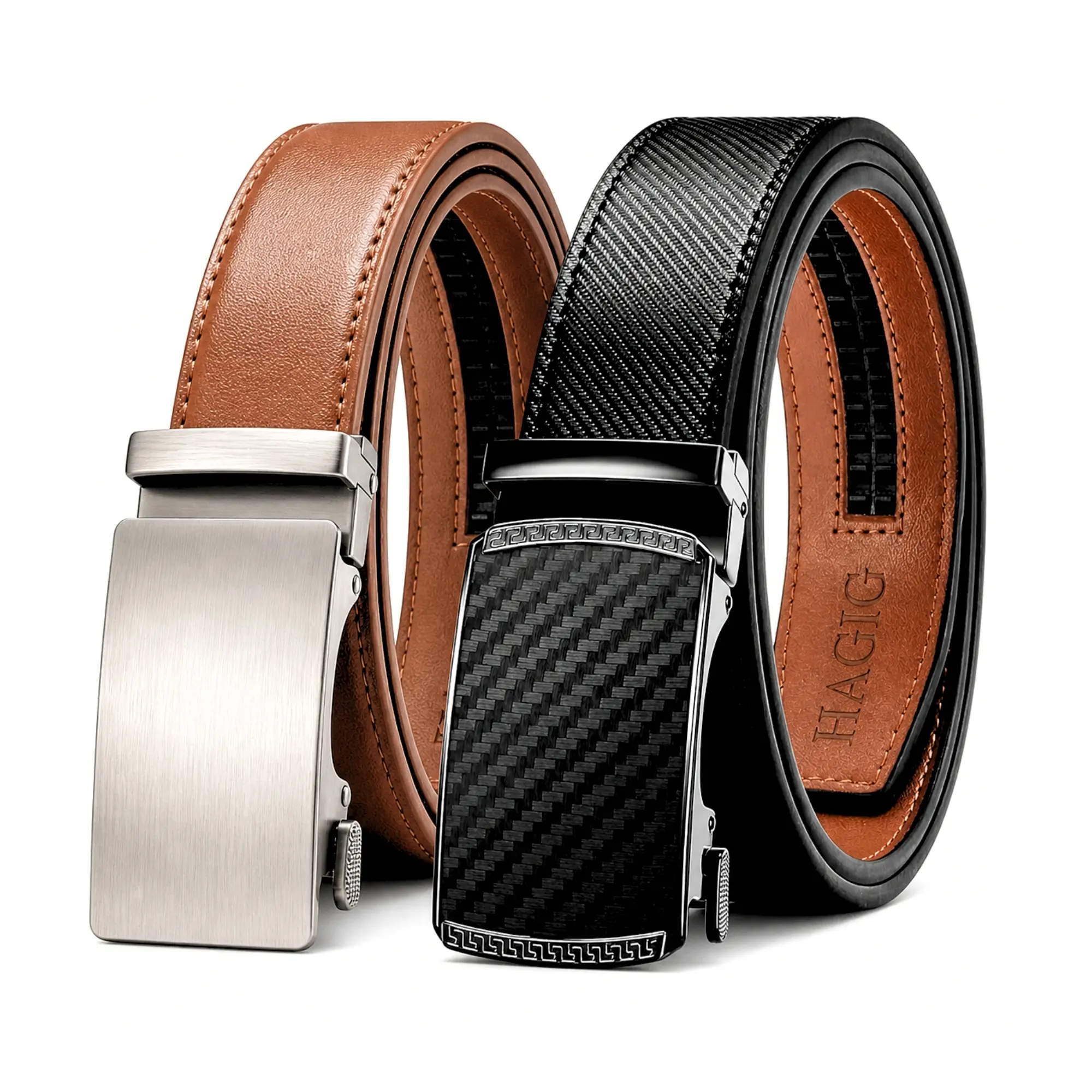 Men's Leather Ratchet 2 Pack Belt Men 1 3/8" | for Dress Pants - Micro Adjustable Belt Fit Everywhere