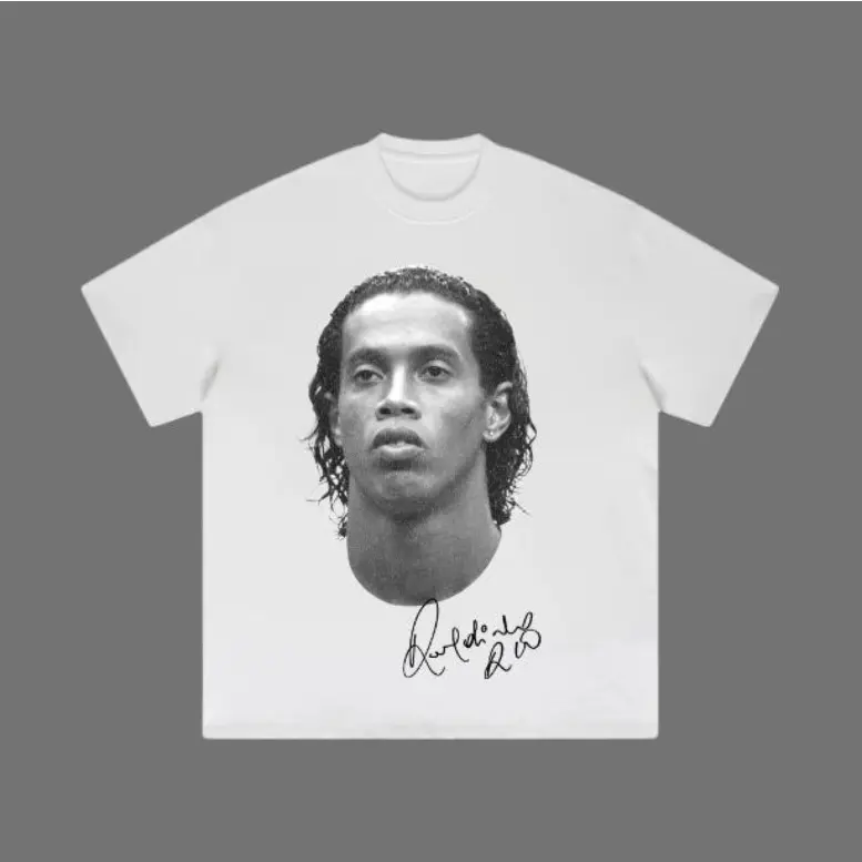 Men's Unisex Soft Short-Sleeve Casual Cotton Graphic T-Shirt - Big Head Ronaldinho Print Athletic Soccer Club Tops, Vintage Breathable Cloth Streetwear Gift