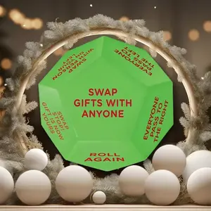 Santa Swap Gift Exchange Dice, 1 Count 12 Different Sides Exchange Dice Game, 2025 New Durable Party Gift Exchange Dice Game, 3*3*3in High-Density Food-Grade Pu Material, Party Activities Supplies, Round Neon Green Polyhedral Dice