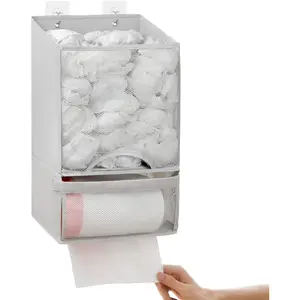 Bag Saver -  2 in 1 Plastic Bag Holder Storage, Durable Mesh Grocery  Trash Dispenser Roll Organizer for  Kitchen/Bathroom/Laundry, Multi-purpose for Daily (Light Grey)