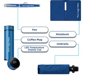 Custom Executives Business Gifts Set - Personalized Unique Notebook, Pen, Umbrella & Smart Display Tumbler for Businessman