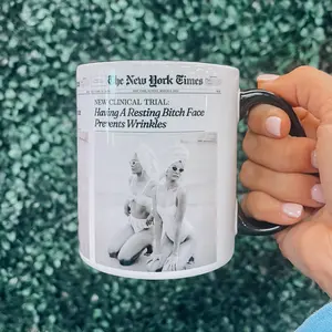 RBF Mug - Reusable Ceramic Drinkware with Printed Design Featuring "Having A Resting Bitch Face" Article, Aesthetic Tumbler