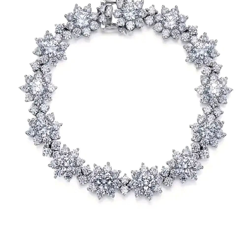 Bestie Trendy S925 Silver Plated 1PC Sunflower Bracelet - Ins Niche Design, Full Zirconia Flower