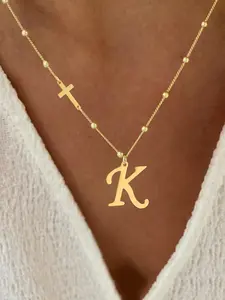 Classic Stainless Steel Women's Cross Initial Pendant Necklace, Casual All Seasons Jewelry for Daily Wear, Initial Letter Necklace