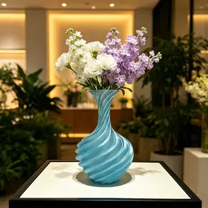 3D Printed Twisted Spiral Vase, Shatterproof Lightweight Blue Decorative Vase, Modern Aesthetic Flower Vase for Living Room Bedroom Home Decor