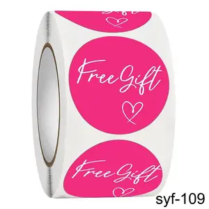 500Pcs 1" Free Gift with LOVE Stickers 1.0in Diy Small Business Adorn Gifts,Attracts Customers Increased Sales，Pink Color Reusable Labels