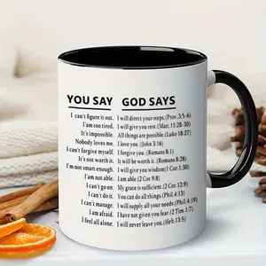Christian Bible Verse 11oz & 15oz Ceramic Coffee Mug, Single Piece Inspirational Scripture Printed Cup, Elegant Faith Themed Art Design, Smooth Comfort Grip Daily Drinkware, Durable Reusable Cup for Home Office Daily Use