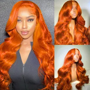 Bling Hair Ginger Orange Wig Human Hair 16-34 inch 13x6 Body Wave Lace Front Wigs Human Hair Pre Plucked 180% Density For Women  Clearance Sale