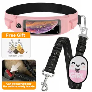 (Buy one get Free Gift!)Dog Leash waist bag with car seat belt Waterproof for Dog Walking Bag & Adjustable Dog Seat Belt for Car - Bungee Shock-Absorbing Reflective Running Belt with Treat Pouch Storage, Versatile Dog Car Seat Restraint & Multi-Function