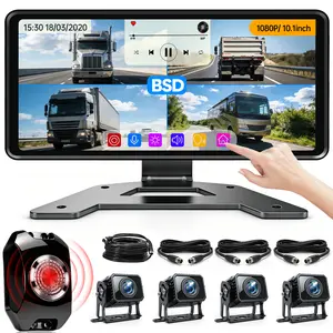 ConewVehicle RV Backup Camera System with Carplay Android Auto,10.36" 4CH Rear View Camera,Quad Split 1080P Touch Screen Monitor with MirrorLink Voice Control Navigation,DVR Loop Recording,Night Vision Waterproof for RV Trailer Camper Semi-Truck