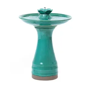 LuxenHome Aqua Glazed Ceramic 22-In Tall Birdbath Fountain