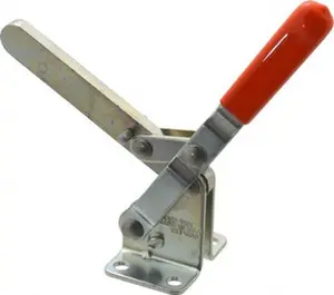 Knu-Vise VST-600 Manual Hold Down Toggle Clamp - Carbon Steel Construction, 700lb Holding Capacity, Vertical Handle, 57° Handle Movement, 106° Bar Opening, Solid Bar Grip, Flanged Base for Manual Clamping
