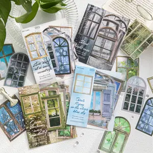 Window View Sticker Pack, 20 Sheets/bag PET Material Decorative Sticker, Window Front View Sticker for Scrapbooking, Journaling, Gift Wrapping, Customizable Stickers