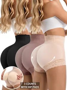 Women's High-Waisted Slimming Shapewear Panties Set, Contrast Lace Design, Elastic Waist, All-Season Wear, Perfect for Jeans, Womenswear