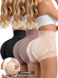 women's plain contrast lace high waist compression shapewear panty with hip padding, shaper clothes, curvy comfy elegant fit  firm tummy control  butt lift shaper clothes, ladies shapewear bottoms, women's clothing, womenswear, tummy tuck garment