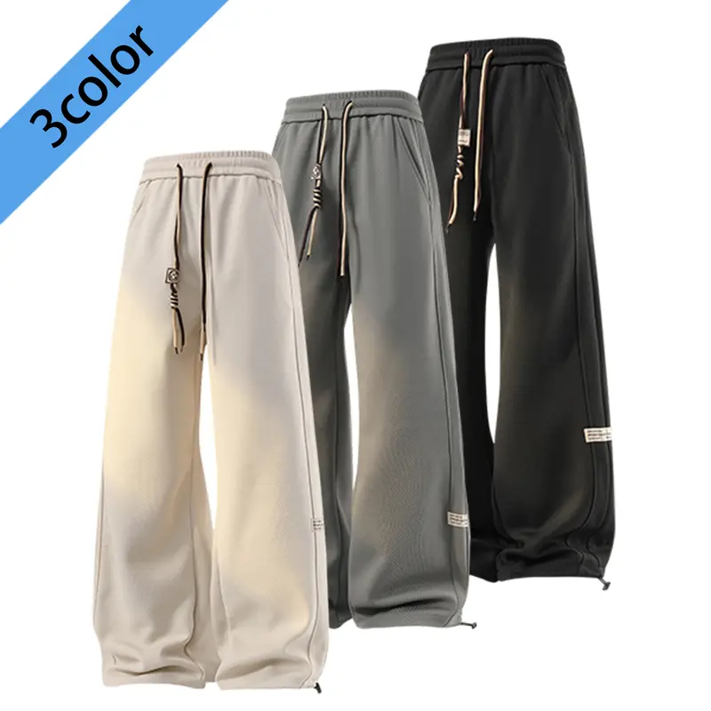 2026 Men's Waffle Knit Pants, New Spring & Autumn Style, American Drawstring Loose Plus Size Casual Versatile Cuffed Letter Sweatpants