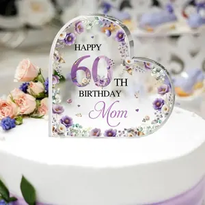 60th Birthday Anniversary Heart Acrylic Plaque, Birthday Sign, Birthday Anniversary Cake Topper/ Birthday Gift For Her/ Grandma/ Mom