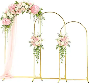 Arch Backdrop Stand Set of 3, 7.2FT & 6.6FT & 6FT Gold Metal Arch Backdrop Stand for Wedding, Birthday Party, Graduation, Holiday Celebration, and Ceremony Decoration