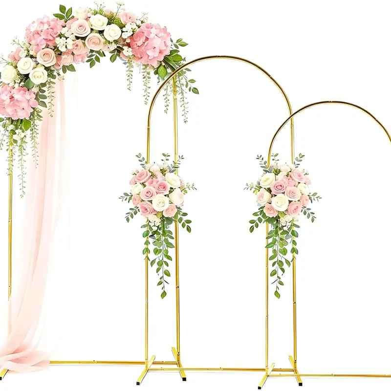 Arch Backdrop Stand Set of 3, 7.2FT & 6.6FT & 6FT Gold Metal Arch Backdrop Stand for Wedding, Birthday Party, Graduation, Holiday Celebration, and Ceremony Decoration
