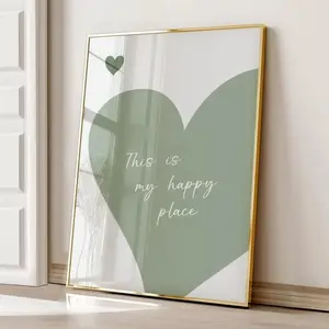 Happy Place Print Sage Green Wall Art Trendy Home Print Wall Art Aesthetic Green Bedroom Print Green Kitchen Poster Green Living Room Art