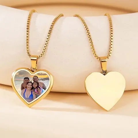 Heart Necklace with Photo - Stainless Steel