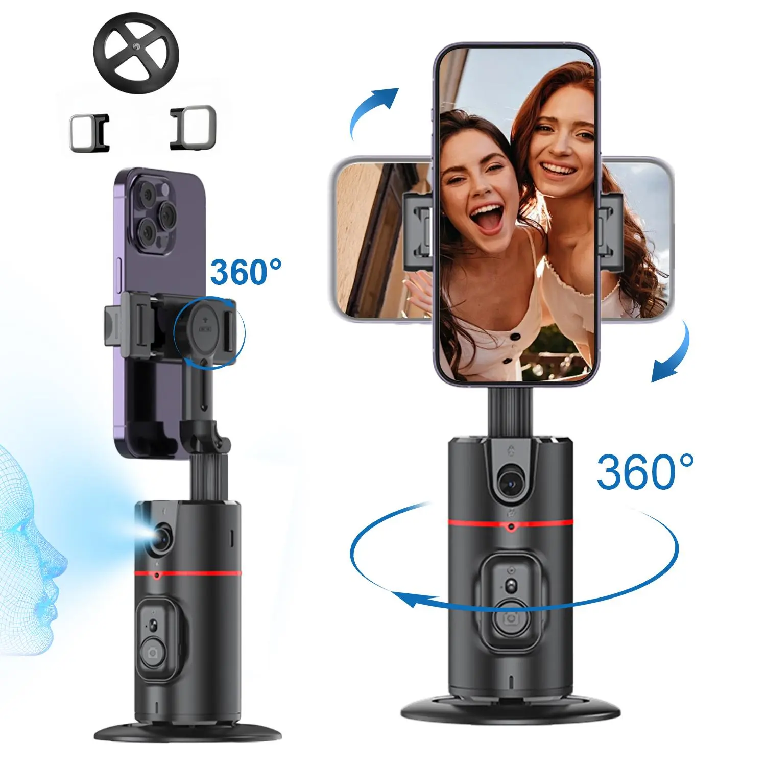 360° AI Gimbal with Dual Lights, Smart Face Tracking Panoramic Selfie Stick with Remote Control, Selfie Accessories for Live Streaming & Photography, Phone Camera Cellphone