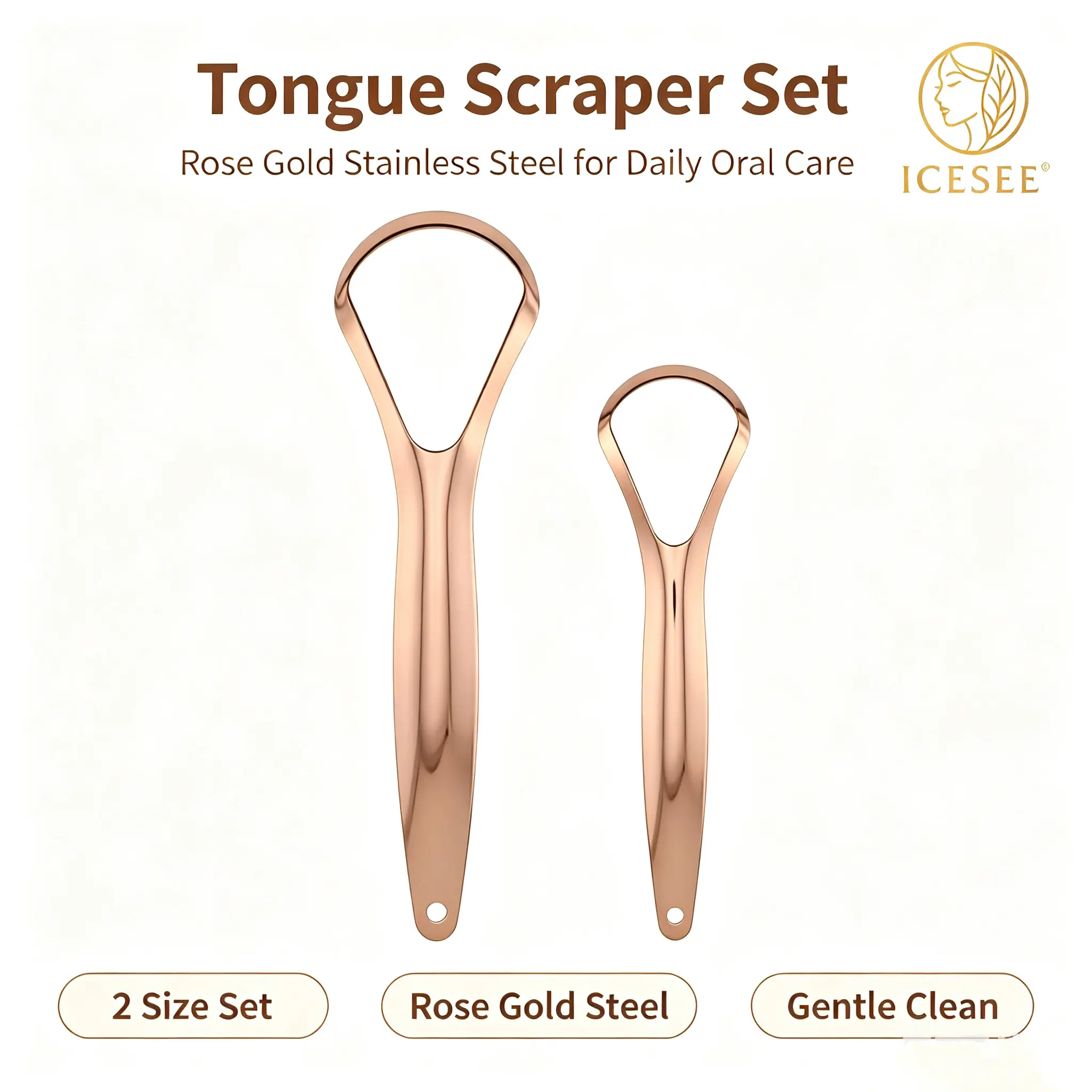 ICESEE Boka Stainless Steel Metal Tongue Scraper - Lightweight 2-Piece Oral Fresh Breath Cleaner for Adults/Kids, Two Pieces