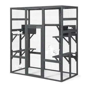 COZIWOW 70" Large Wooden Outdoor Cat House with UV-Resistant Roof, 7 Platforms, 2 Cozy Resting Boxes, Weatherproof Design