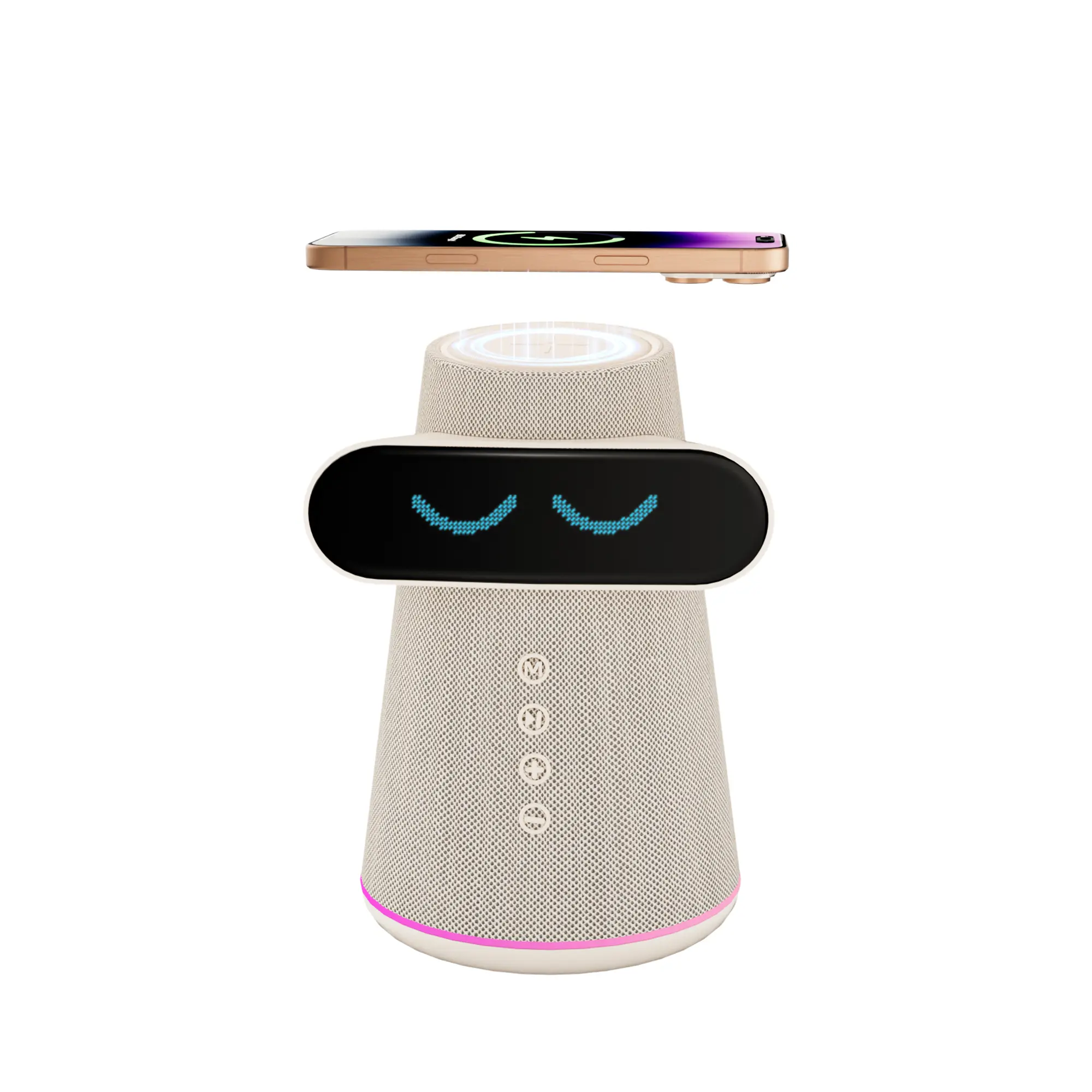 COHYAN B166 Bluetooth 5.4 Speaker, Magnetic Fast Wireless Charging, 4 in 1 Wireless Charging Bluetooth Speaker Cute Interactive Emoji Display,  RGB Ambient Light, 360° Stereo Surround Sound Portable Speaker, Bedroom Nightstand Speaker