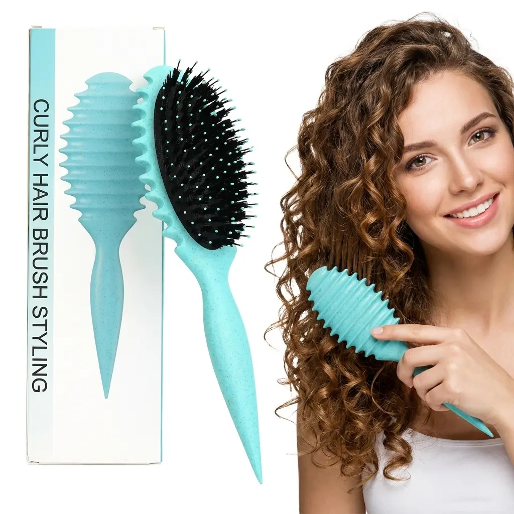 【2026 New Arrival】Curly Hair Brush, Define Curl Brush, Curling Brush, Curl-Defining Detangling Brush with Flexible Anti-Static Teeth for Wet Curly, Wavy and Coily Hair, Professional Hair Tool for Women's Daily Styling