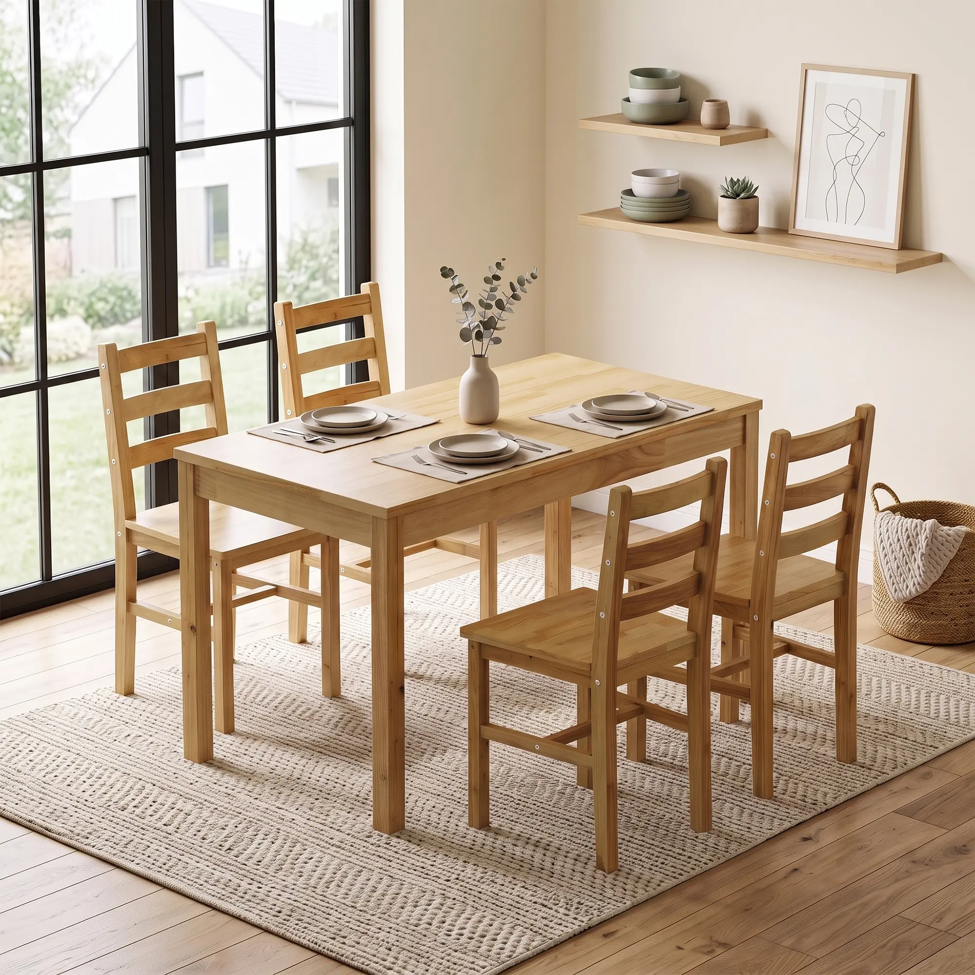 SP Heavy Duty Dining Room Table Set for 4, 60kg Table & 100kg Chair Capacity, Modern Wooden Dining Furniture for Small Spaces, Apartment Essentials