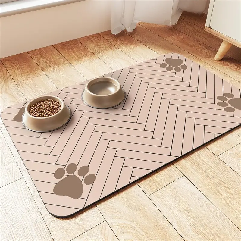 Quick-Dry Absorbent Pet Feeding Mat for Dogs and Cats, Non-Slip Rubber Base, Polyester Surface, for Indoor Use, Animal Feeding Supply