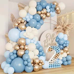 124pcs Blue, White, & Golden Latex Balloons • Suitable for Birthday Parties, Weddings, Graduation Ceremonies, Anniversaries, Bridal Showers, Carnivals • Room Background Decorations, Parties, Holiday Supplies • Halloween & Christmas