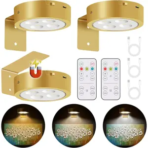 3-Pack Picture Lights for Wall, Rechargeable  Operated Painting Light with Remote Control Dimmable and Timer, 3 Lighting Modes  Art Display Puck Light for  Decor