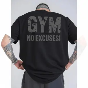 Men'S Gym Motivational T-Shirt - "Gym No Excuses" Back Print, Breathable Athletic Top with Gym-Themed Design, & Contrast, Regular Fit Short Sleeve Round Neck for Workout, Gym Shirts
