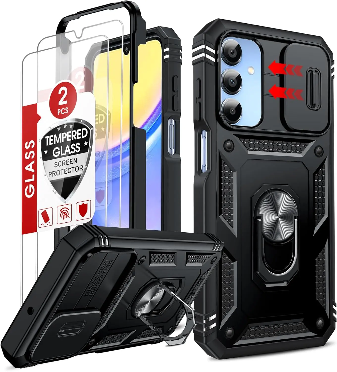 Samsung Galaxy A15 5G Phone Case with Screen Protector (2 Pack), Heavy Duty Shockproof Protective Cover, Scratch Resistant Full Body Rugged Outdoor Case for Galaxy A15 5G with Durable Anti Drop Protection