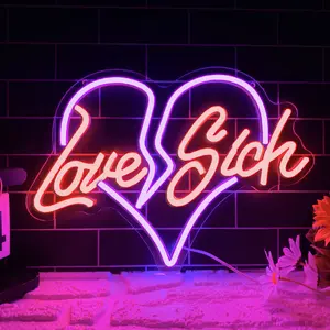 Love Sick Neon Sign for Wall Decor Custom Light Up Sign Indoor Bedroom Home Decor LED Neon Light Sign Large Backdrop Flex Birthday Wedding Christmas Living Room Business Gift