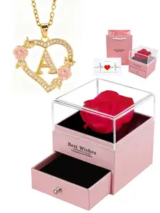 Heart Initial Necklace with Rose Jewelry Gift Box, Love Heart Necklace, Exquisite Jewelry Gift, Perfect for Women, Girls, Mother's Day, Anniversary, Valentine's Day, Christmas Gifts