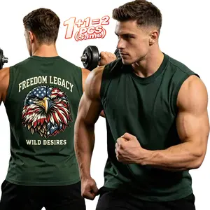 Buy 1 Get 1 Free 2-Pack Men’s Forest Green Gym Tank Tops, 100% Cotton with slight stretch, DTF logo muscle fit sleeveless workout tees, sizes S–3XL, fast direct shipping within the USA #GymTok #FitTok #Men’sTankTop #WorkoutEssentials