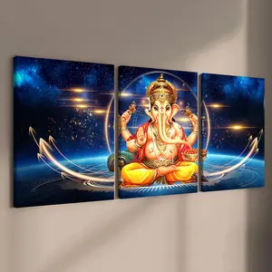 3Counts Wooden Framed Canvas, Lord Ganesha Poster, Fashion Living Room Decoration, Modern Art Design, Perfect Home Poster, Hanging Wall Art, Wall Art Murals, Apartment Dormitory, High Definition, Waterproof, Art