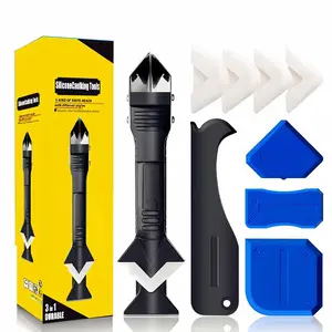 Silicone Caulking Tools-3 in 1 Sealant Finishing Tool Grout Remove Scraper Caulk Remover Glass Glue Angle Scraper for Bathroom,Kitchen,Floor,Window,Sink Joint,Frames Seal (Black Blue)