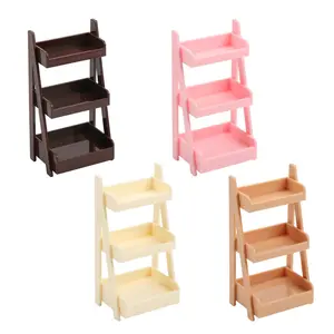 4-piece trendy mini three-tier storage rack for desks. Compact desktop storage items, Countertop Storage. Decorative tabletop scene accessories.