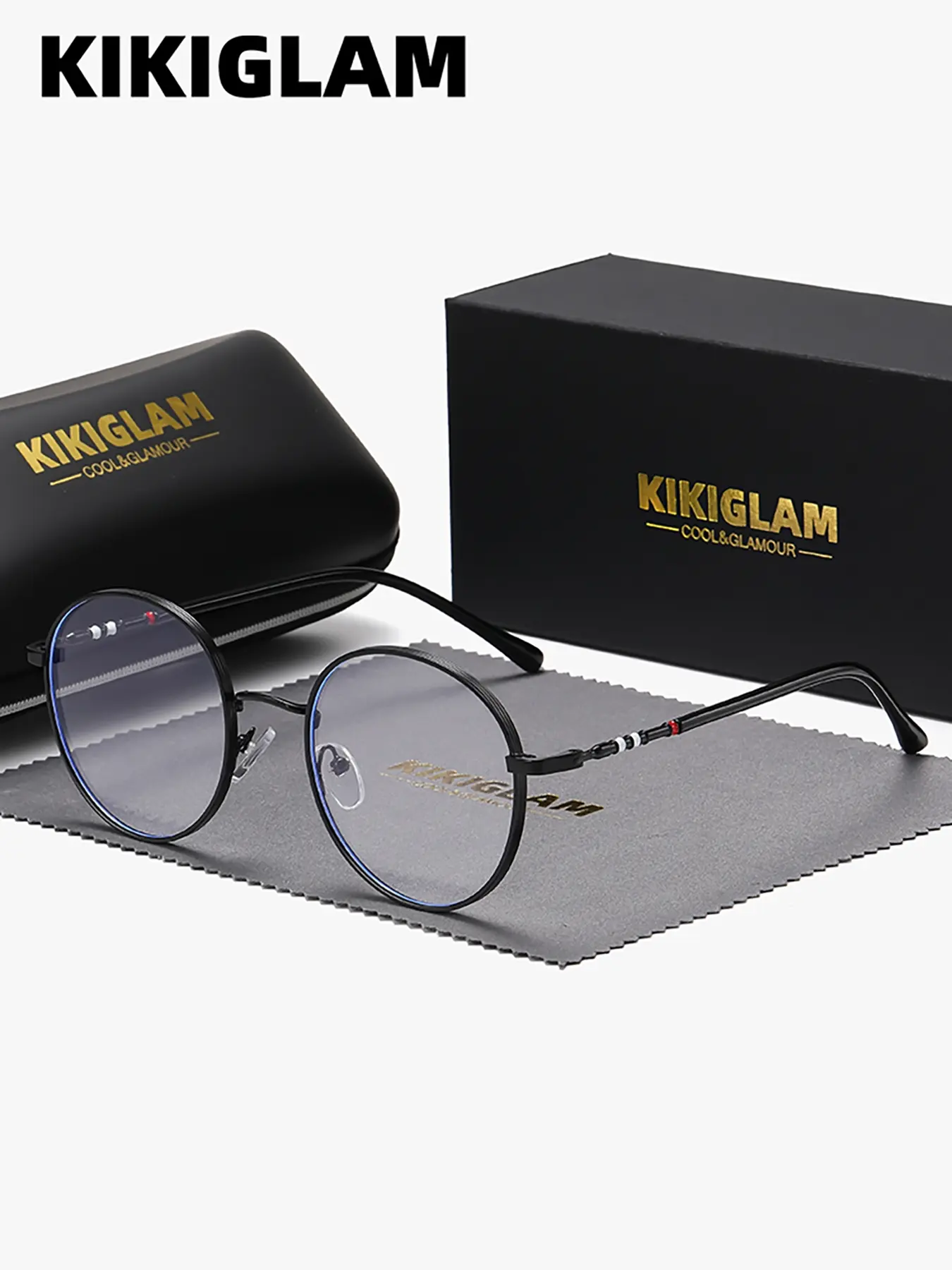 KIKIGLAM 1 Piece Unisex Full Frame Plano Glasses，Anti Blue Light Round Metal Frame Plano Glasses，Airy Frames, Gentle Impression, Lightweight Glasses