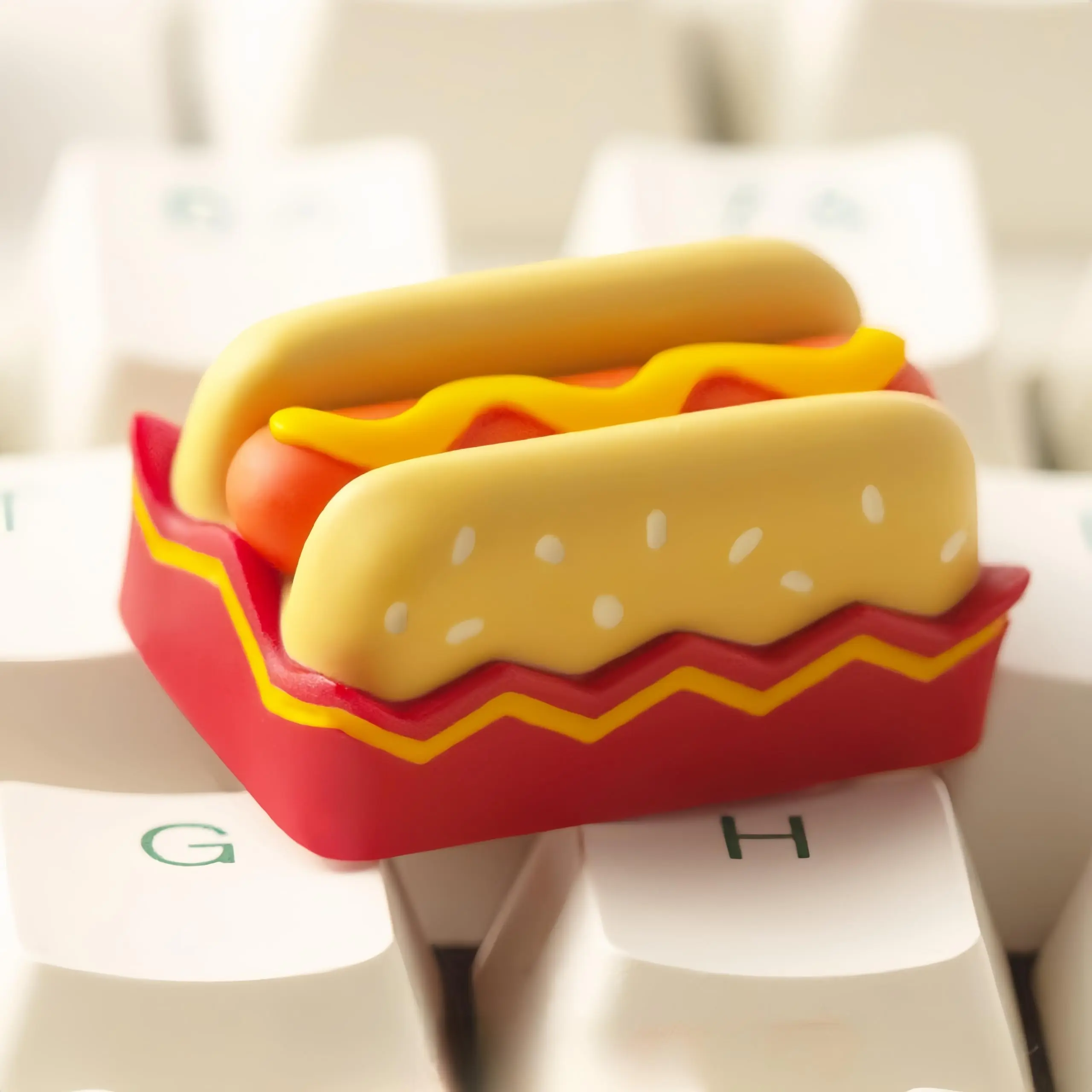 ULTRAEQUIP Handmade Art Resin Keycap, Food Theme Detailed Hamburger Design, Compact 1u Size Tool-Free Swap Replacement Key, MX Switch Compatible for Mechanical Keyboards, No