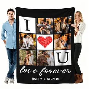 Custom Photo Flannel Blanket, I Love You Picture Collage Couple Memory Soft Throw, Cozy Blanket For Couch Bed Living Room Decor, Anniversary Valentine's Birthday Gift For Her Him Girlfriend Boyfriend, Personalized Keepsake Home Decor