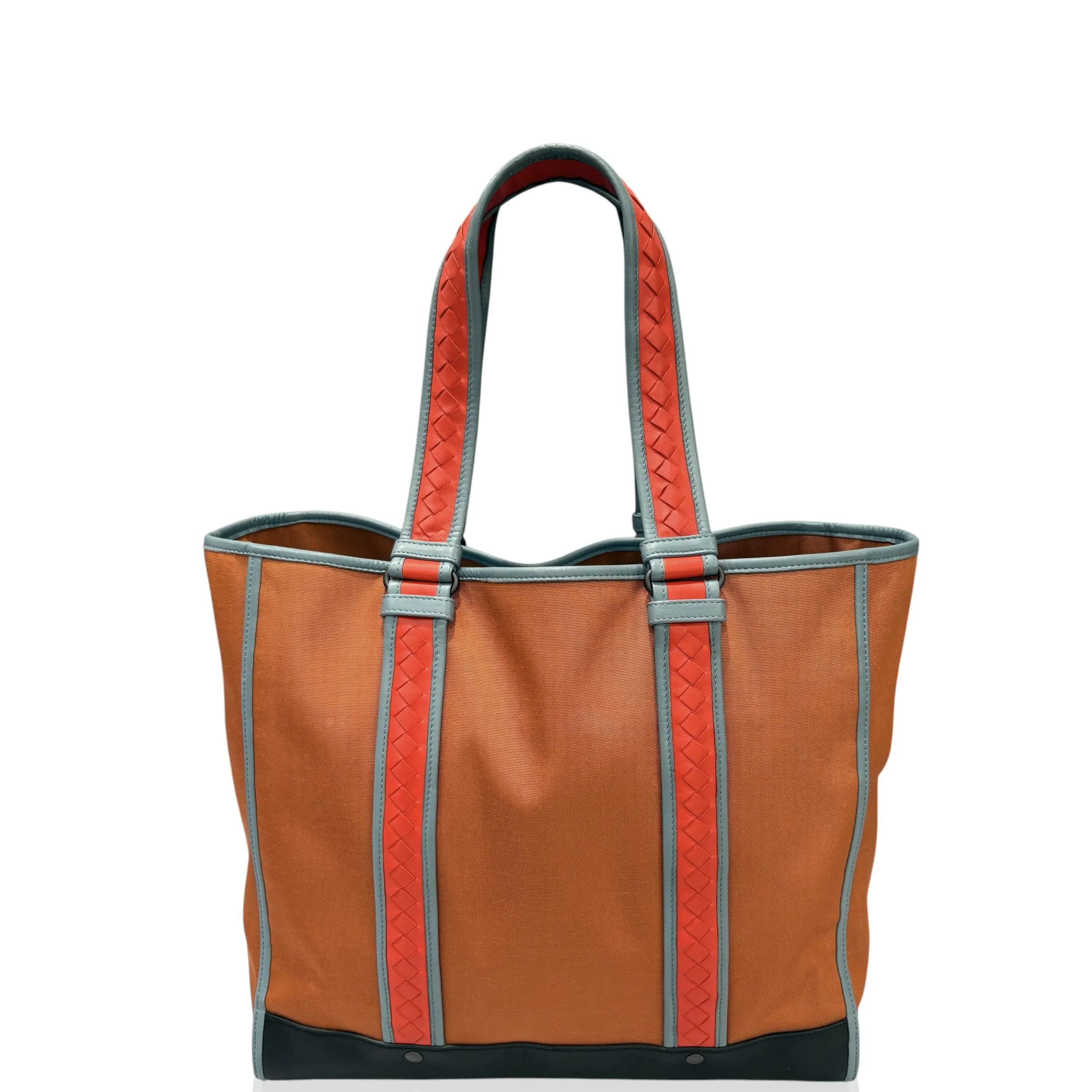 Pre-owned BOTTEGA VENETA Leather tote bags Tote Bag Lambskin Intrecciato Nappa Canvas Brown Black Red (ym040126k2)