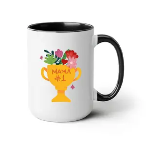 Mama #1 Trophy Mug – Cute Floral Coffee Cup for Mom, White Glossy Gift for Mother, Birthday or Mother’s Day Gift Idea