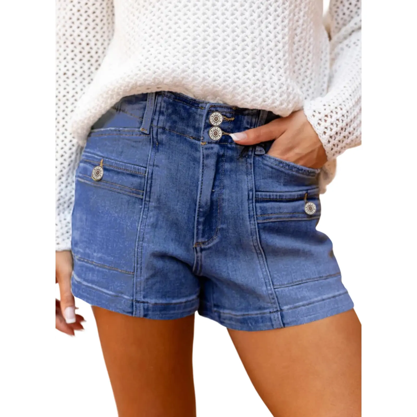 EVALESS Women's High Waisted Shorts Jean Stretchy Casual Fashion Trendy Double Button Fly Denim Shorts  Deals For You Days summer outfits,back to school shopping