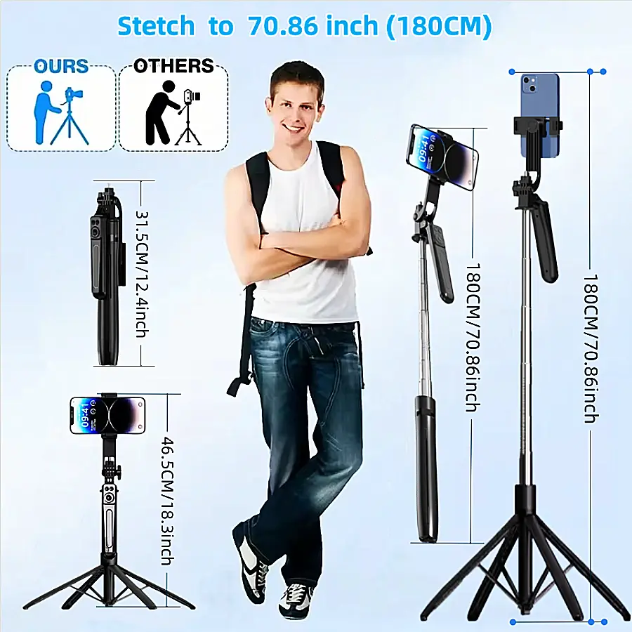 1.8m New Tripod for Smartphone Camera Tripods Stand with Bluetooth shutter Wireless Selfie Stick brackets with Phone Holder