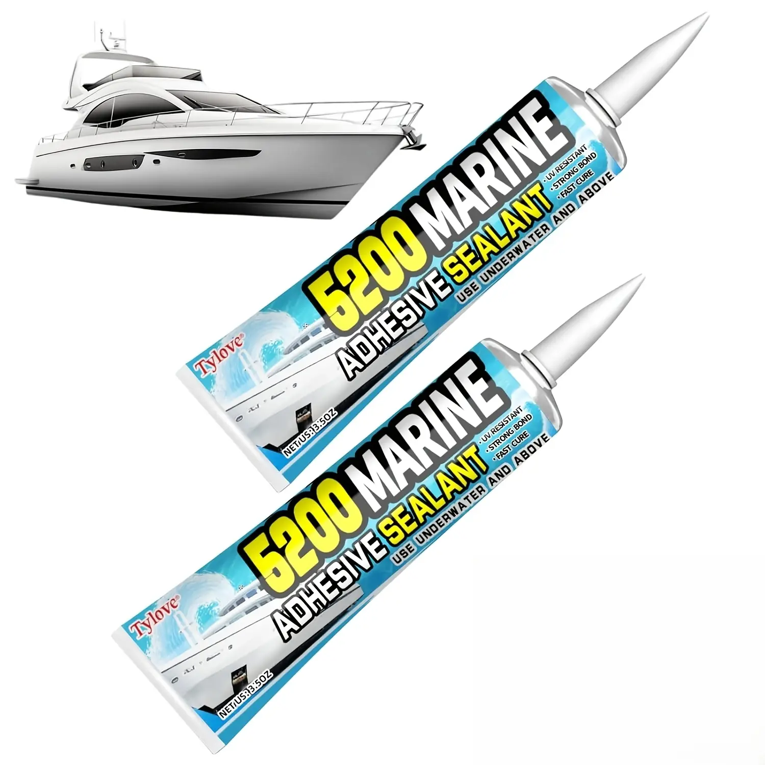 2-Pack 3 oz Tube White Single Component Marine Adhesive Sealant 5200 Fast Cure - Industrial Strength Sealant Liquid Sealers, Permanent Watertight Bonds, UV Resistant, All Seasons Boating Hardware for Fiberglass Boats, RVs (Above & Below Waterline Use)